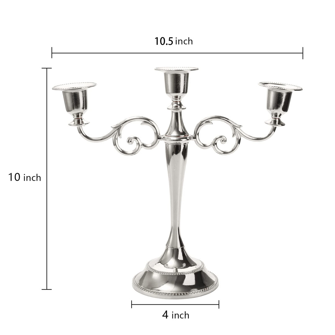 YOUEON 3 Arm Silver Candelabra, Candelabra Candle Holder, 10 Inch Tall Candlesticks Holder, Elegant Taper Candle Holder Centerpiece for Wedding, Church, Halloween, Dining, Home Decor