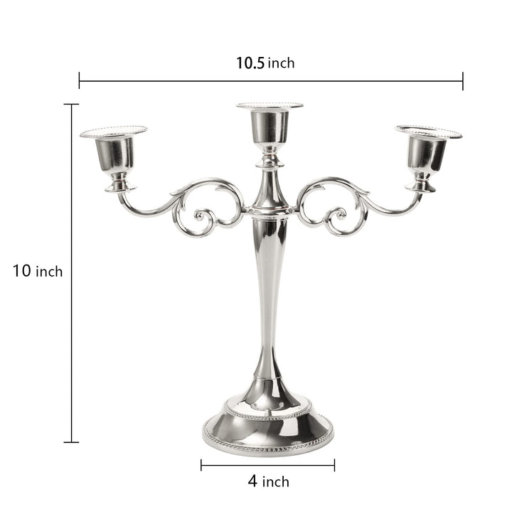 YOUEON 3 Arm Silver Candelabra, Candelabra Candle Holder, 10 Inch Tall Candlesticks Holder, Elegant Taper Candle Holder Centerpiece for Wedding, Church, Halloween, Dining, Home Decor