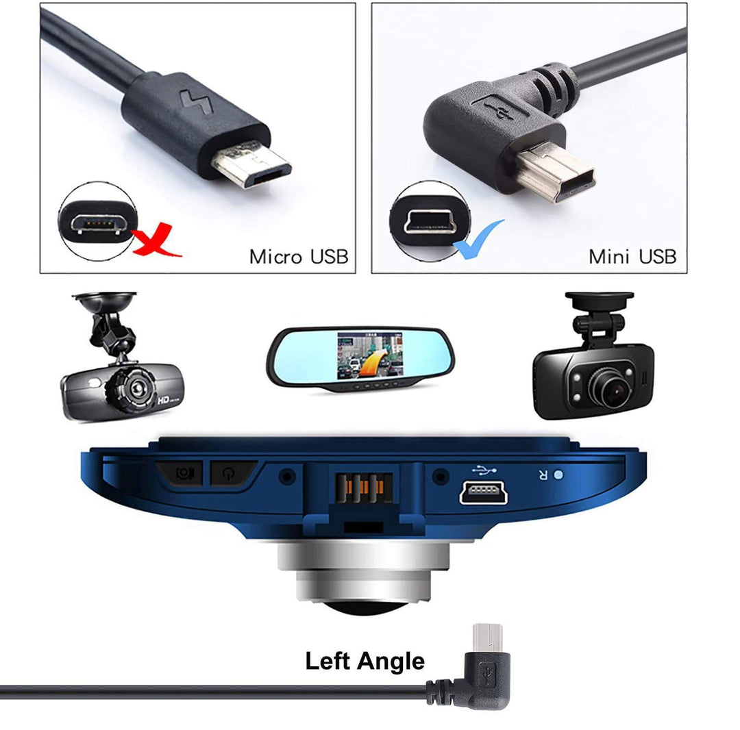 Mini USB Charging Cable USB 2.0 A-Male to Mini-B Car Vehicle Power Charger Adapter Cord for Dash Cam Rearview Mirror Cam Backup Camera (11.5FT, Left Angle)