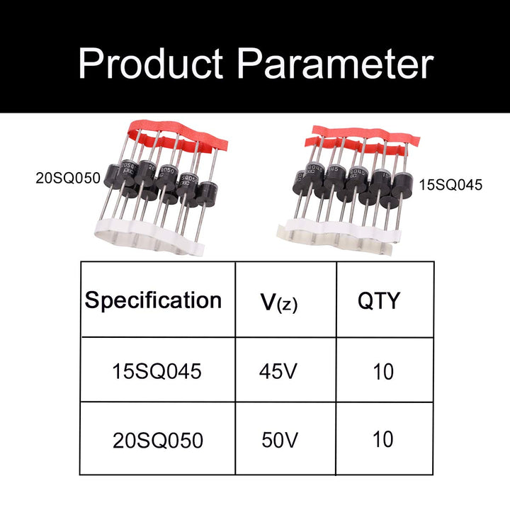 mxuteuk 20Pcs (10Pcs 15SQ045 + 10Pcs 20SQ050) Schottky Diode 15 A 45 V /20A 50V Electronic Silicon Diodes M-019