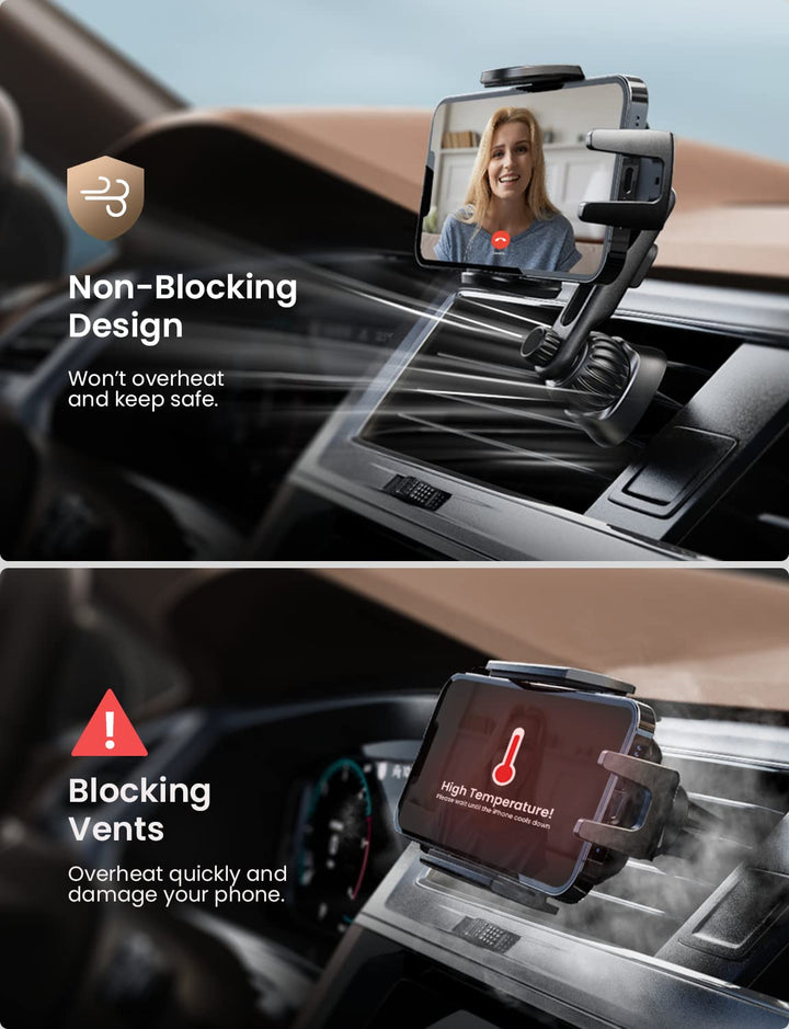 Cell Phone Car Mount for iPhone [Enjoy Never Blocking], Universal Car Phone Holder Vent Phone Mount for Car [2 Hook Kit] Hands Free Phone Car Mount Fits iPhone 16 15 Pro Max Plus Samsung