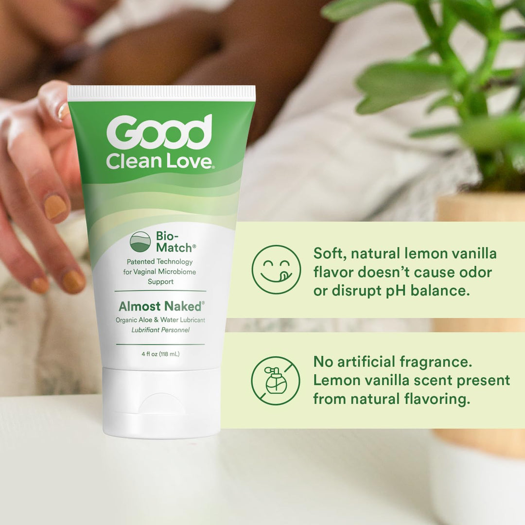 Good Clean Love Almost Naked Organic Water-Based Lube, Personal Lubricant with Aloe Vera, Safe for Adult Toys & Condoms, pH-Balanced, Intimate Wellness Gel for Men & Women, 1.5 Oz (Packaging May Vary)