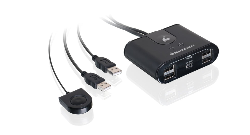USB 2.0 2x4 Peripheral Switching Hub - 2 PC Share To 4 USB Devices - Up To 480Mbps - Mobile Devices Charging - Mouse/Keyboard - Printer - Scanner - EX HD - LED Indicators w/Remote - GUS402