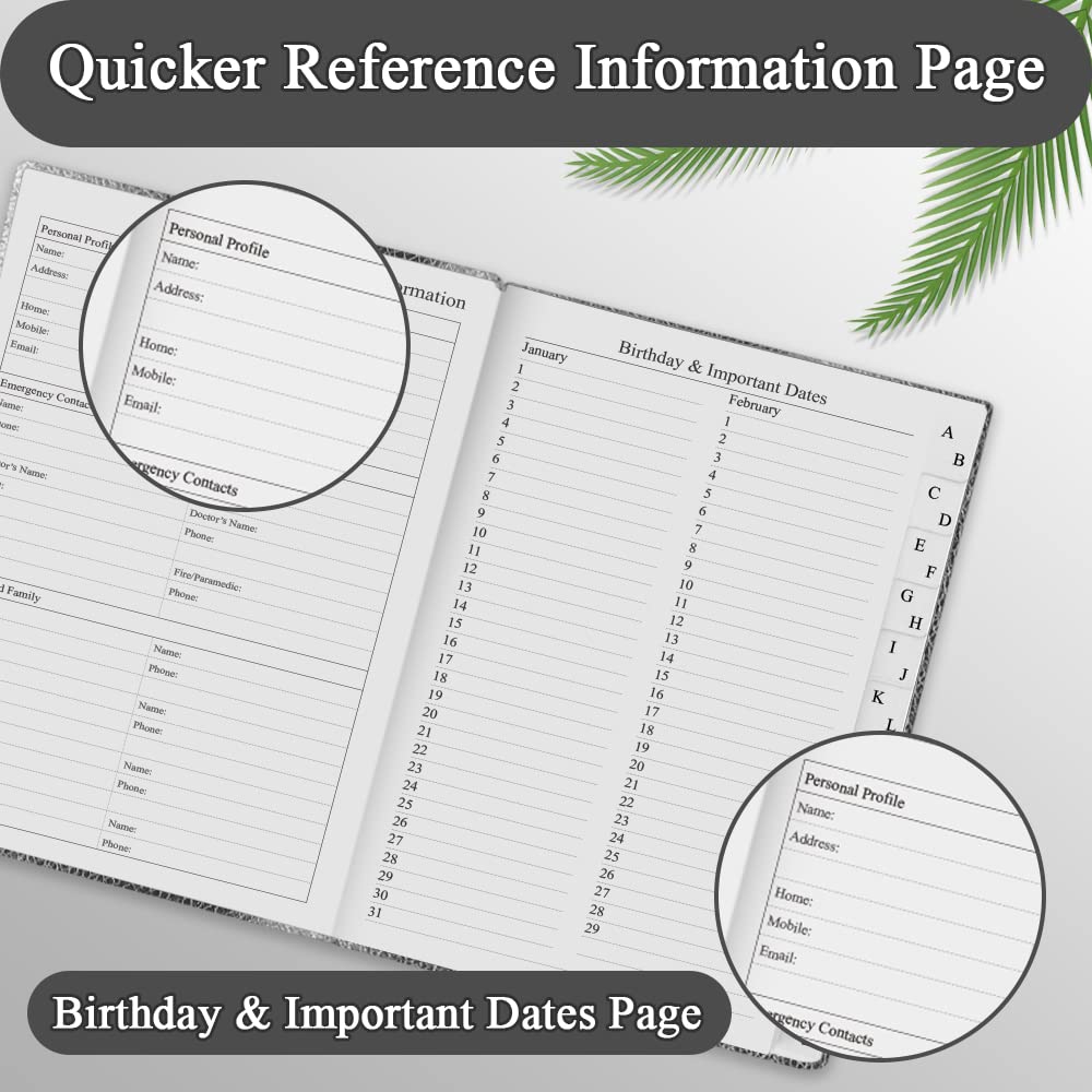 Telephone and Address Book with Tabs 4.5 x 6 Address Book Hardcover with Birthday, Address, Phone Numbers, Websites Password. Address Notebook for Home or Office, Black