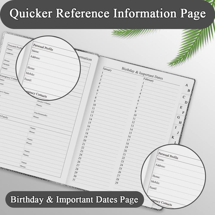 Telephone and Address Book with Tabs 4.5 x 6 Address Book Hardcover with Birthday, Address, Phone Numbers, Websites Password. Address Notebook for Home or Office, Black