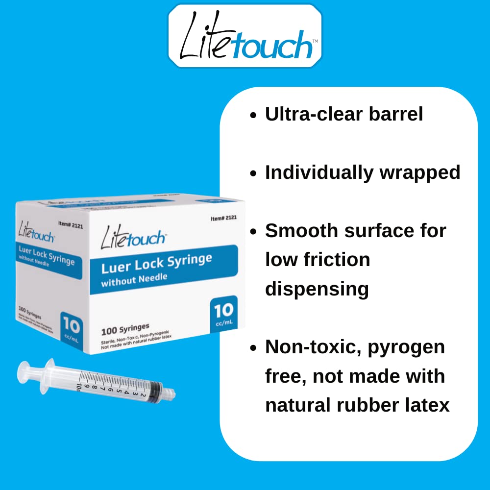 LiteTouch 10mL Luer Lock Syringe, Sterile, Individually Sealed - 100 Syringes per Box (no needle)