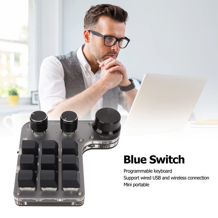 Mini Macro Mechanical Gaming Keyboard, 9 Keys 3 Knobs One Handed USB PC Keypad, Programmable Shortcut Custom Function, Dual Mode Connection, Gaming Keyboard!