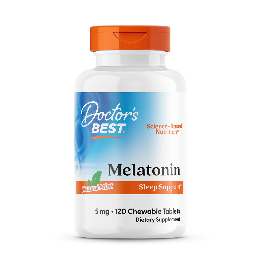 Doctor&#39;s Best Melatonin, Helps Promote Healthy Sleep, Jet-Lag, Brain Health &amp; Cognitive Function, Non-GMO, Vegan, Gluten Free, 5 Mg, 120 Chewable Tablets