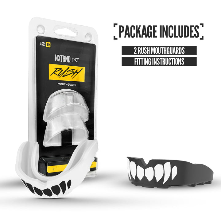 2 Pack Nxtrnd Rush Mouth Guard for Boxing and Other Sports (Black & White Fangs)