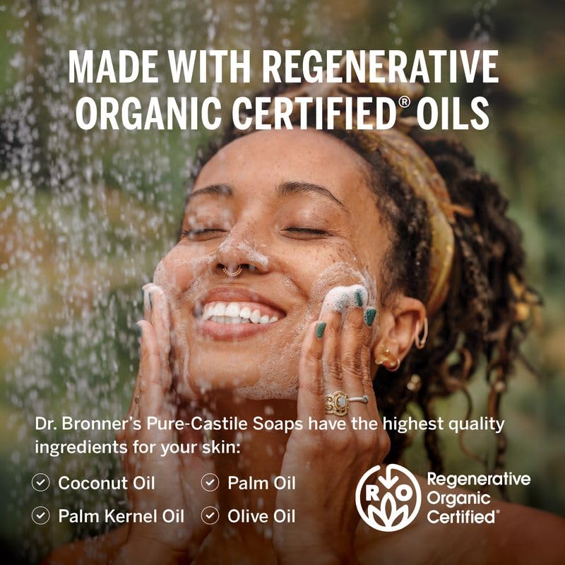 Pure Castile Liquid Soap - Made with Regenerative Organic Certified Oils - 18-in-1 Uses for Face, Body, Hand, Hair- Gentle on Sensitive Skin - All Natural Body Wash- Lavender,32oz