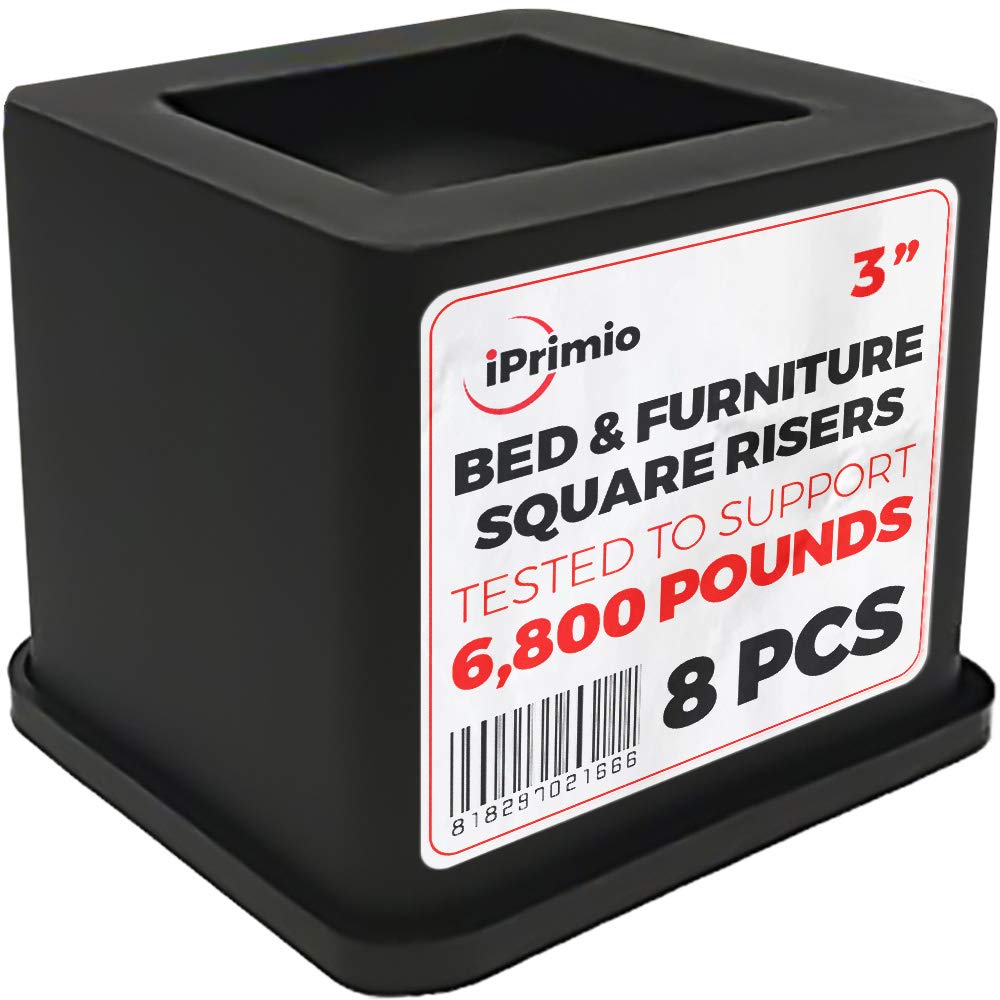 Bed Risers Heavy Duty - Square, 3 Lift, 4pk, Up to 6800lbs - Bed Raising Blocks, Furniture Risers, Dorm Bed Lift Risers - Safe, Sturdy Bed Lifts for Dorm Rooms, Couches, Tables, Desk Riser