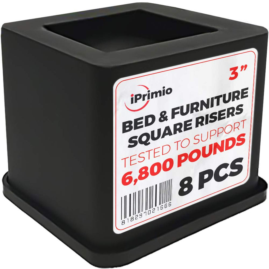 Bed Risers Heavy Duty - Square, 3 Lift, 4pk, Up to 6800lbs - Bed Raising Blocks, Furniture Risers, Dorm Bed Lift Risers - Safe, Sturdy Bed Lifts for Dorm Rooms, Couches, Tables, Desk Riser