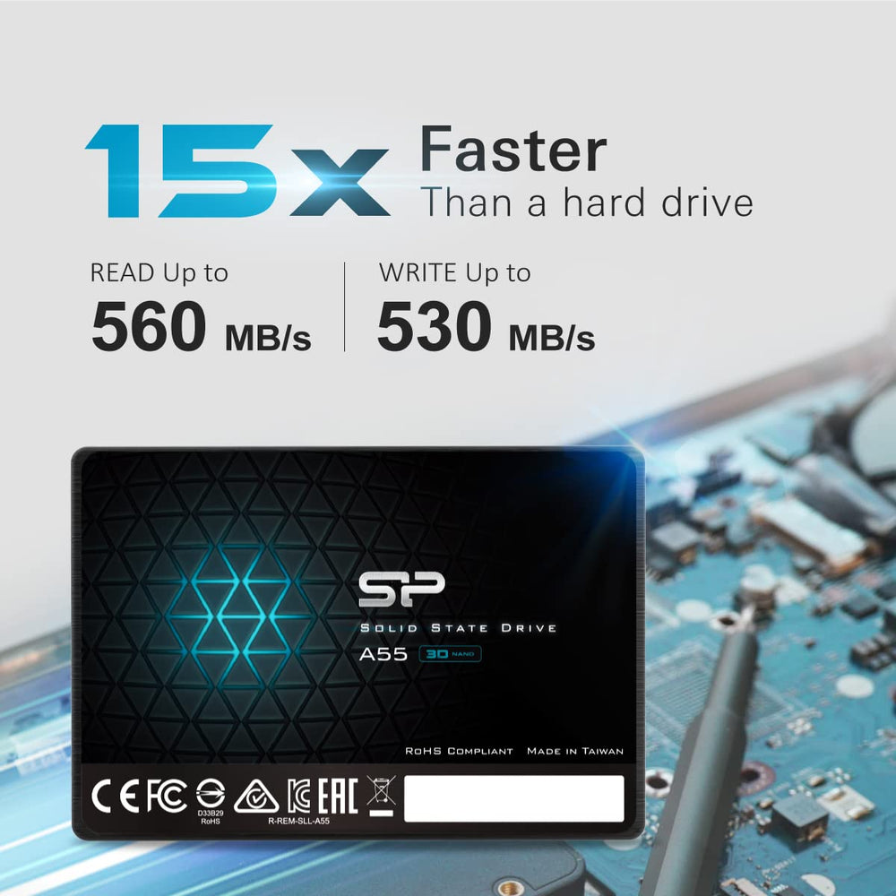 Silicon Power 2TB SSD 3D NAND A55 SLC Cache Performance Boost SATA III 2.5 7mm (0.28) SSD Internal Solid State Drive (SP002TBSS3A55S25)