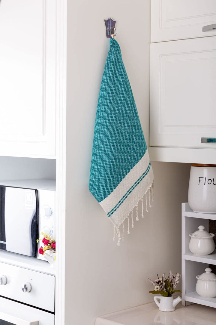 Evelynen Turkish Hand Towels for Bathroom &amp; Kitchen Towels Decorative Set of 2 | Boho Farmhouse Hand Towels with Hanging Loops for Face, Tea, Dish, Kitchen &amp; Bath | %100 Cotton (16 x 32 - Petrol)