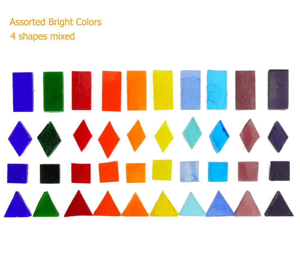 1600 Pieces Transparent Cathedral Glass Mosaic Tiles Pieces for Arts and Crafts Mixed Color Stained Glass Pieces, 4 Shapes Mixed