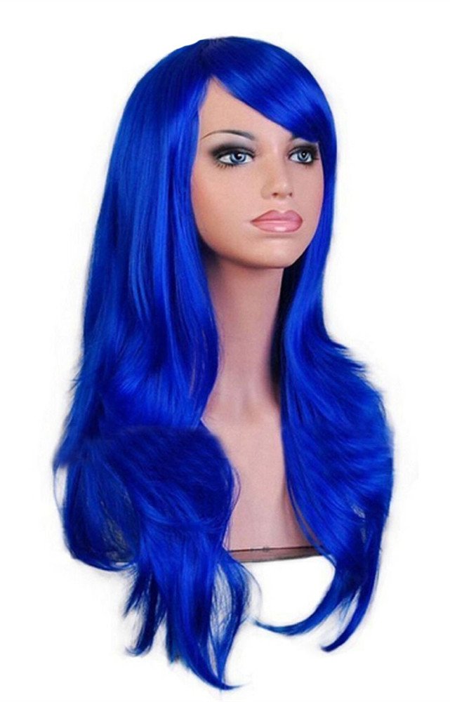 Wigs 28 Long Wavy Hair Heat Resistant Cosplay Wig for Women (Blue)