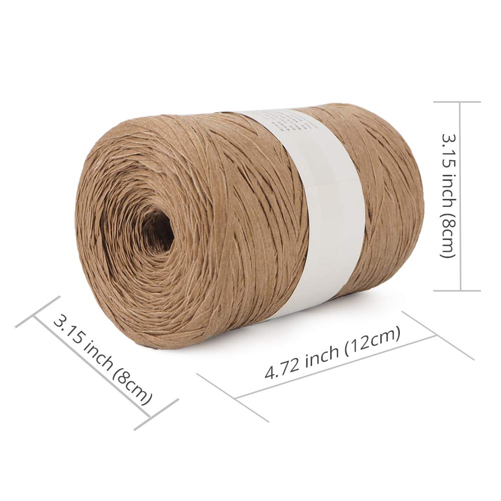 Kraft Paper Yarn Raffia Yarn Soft Craft Ribbon Yarn Polyester Yarn for Crocheting DIY Weaving-Total Length 390m(427yds, 150g)-Khaki