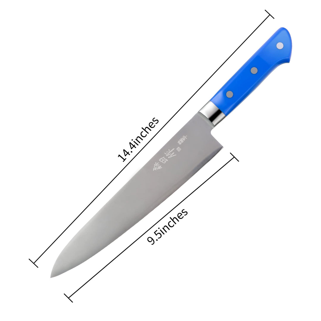 Japanese Chef Knife 9.5 inch, Professional Gyuto Chef Knife, High Carbon Stainless Steel Sharp Sashimi Knife with Blue Ergonomic Handle, Sushi Knife for Household or Valentines Day Gifts