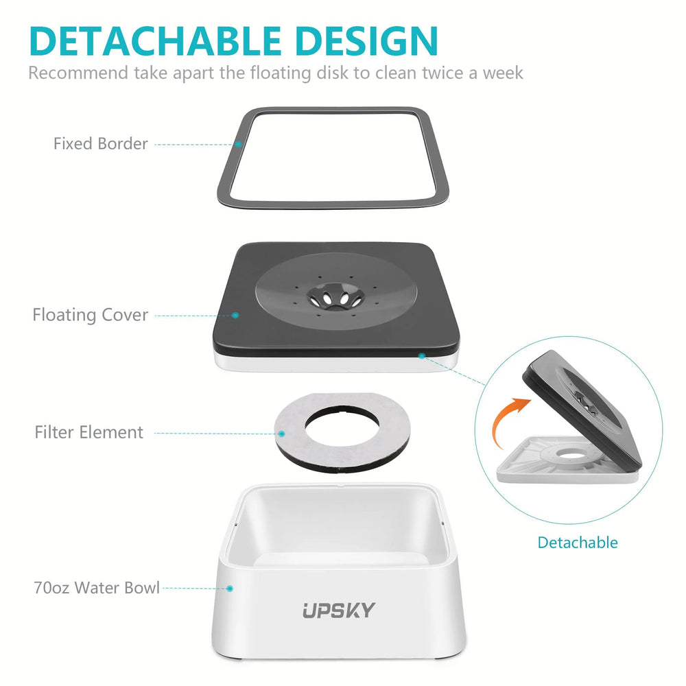 Dog Water Bowl Upgrade 70oz Large Capacity No Spill Slow Feeder Vehicle Carried 2L Pet Water Dispenser Travel Water Bowl for Dogs, Cats