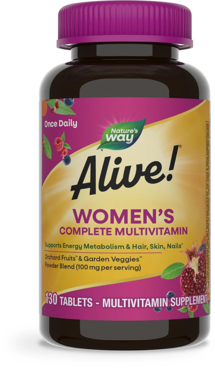 Nature&#39;s Way Alive Daily Complete Multivitamin for Women, Supports Energy Metabolism, Hair, Skin &amp; Nails*, B-Vitamins, 130 Tablets (Packaging May Vary)
