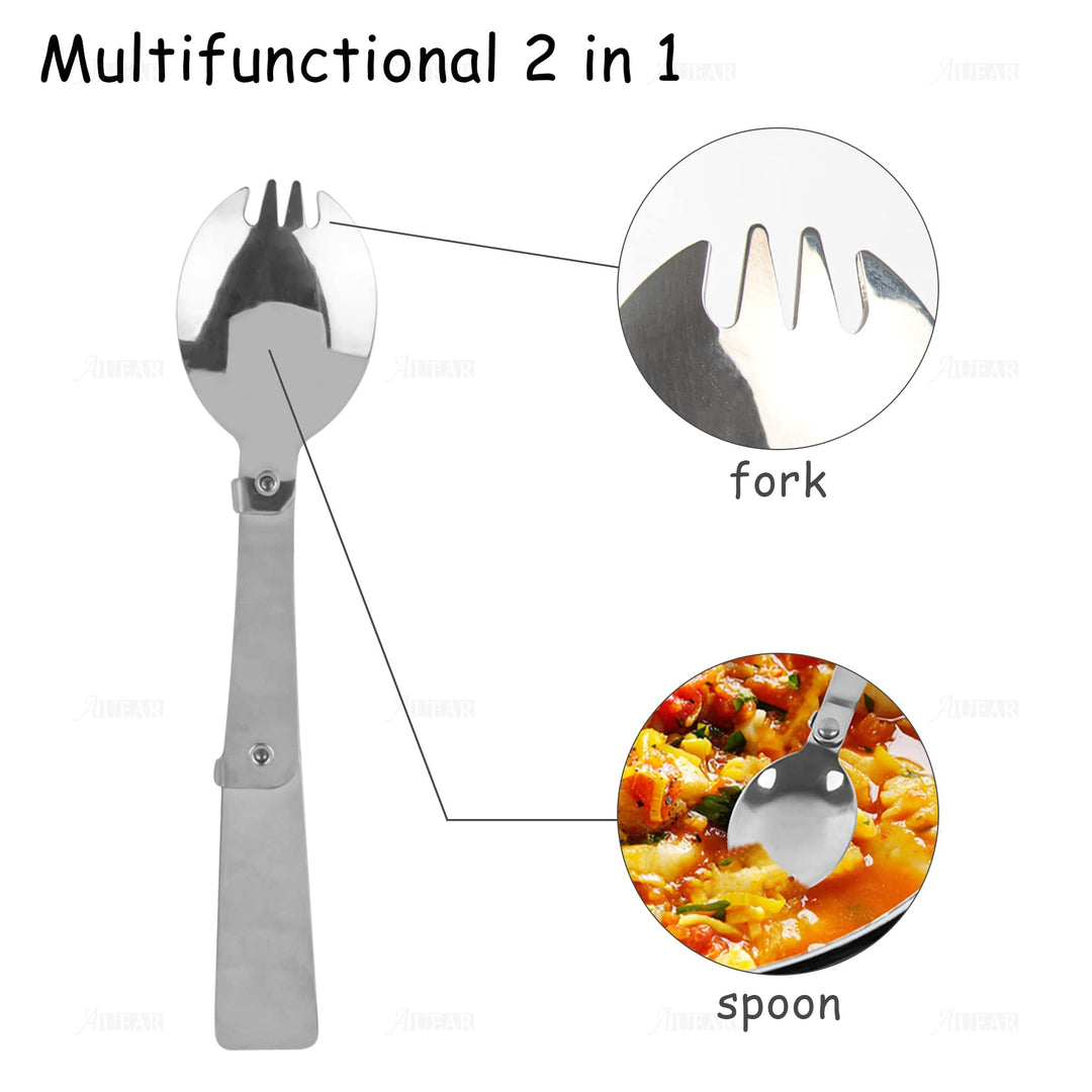AUEAR, 3 Pack Foldable Muti-Function Stainless Steel Spork Flatware Cutlery Spoon Fork with Carrying Case Travel and Other Outdoor Activities