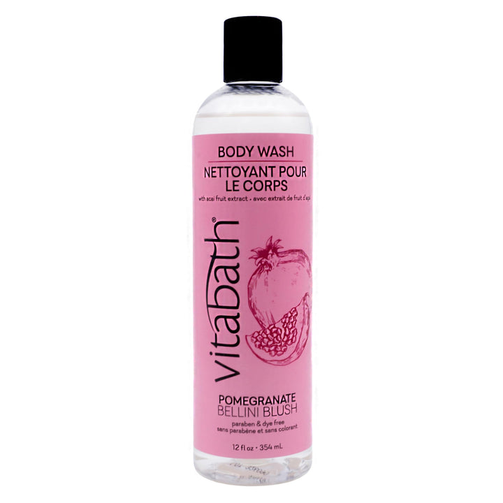 Pomegranate Bellini Blush Body Wash Moisturizing Bath &amp; Shower Cleanser Infused with Acai, Pomegranate, Orange &amp; Apple Fruit Extracts - Cruelty-Free, Paraben-Free - 10 oz