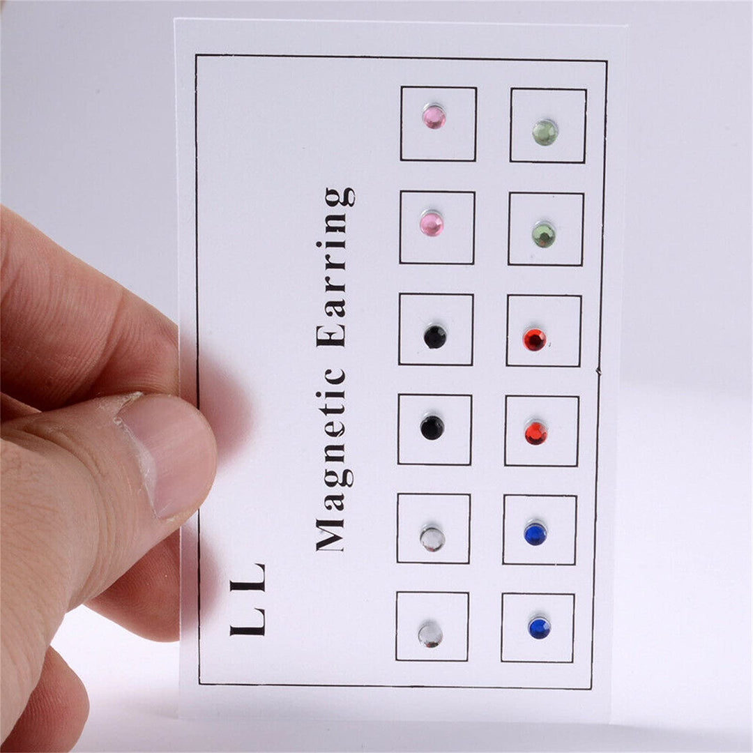 12pcs Crystal Magnetic Stud Earring Magnet Nose Ear Lip Stud Non Piercing, Women Men Steel Crystal Fake Nose Lip Ring Clip Nose Ring Fake Cheater Jewelry Gift