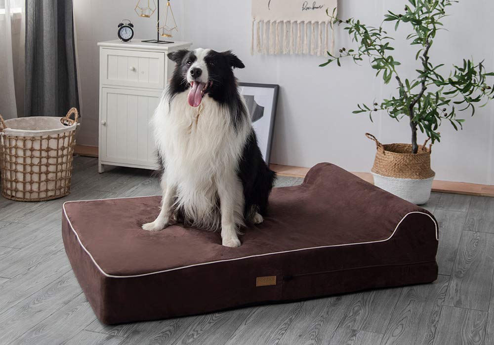 Orthopedic Memory Foam Dog Bed 7 Inch Thick Extra Large Dog Bed With Pillow Brown 50x34x10 Includes Waterproof Liner &amp; Durable Removable Cover With Smart Design