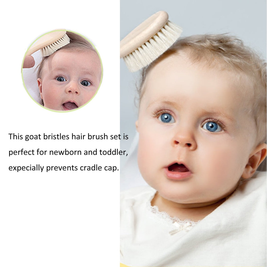 Baby Goat Hair Brush and Comb Set for Newborns &amp; Toddlers Eco-Friendly Safe Brush Natural Wooden Comb Soft Bristles for Cradle Cap Perfect Baby Shower and Registry Gift