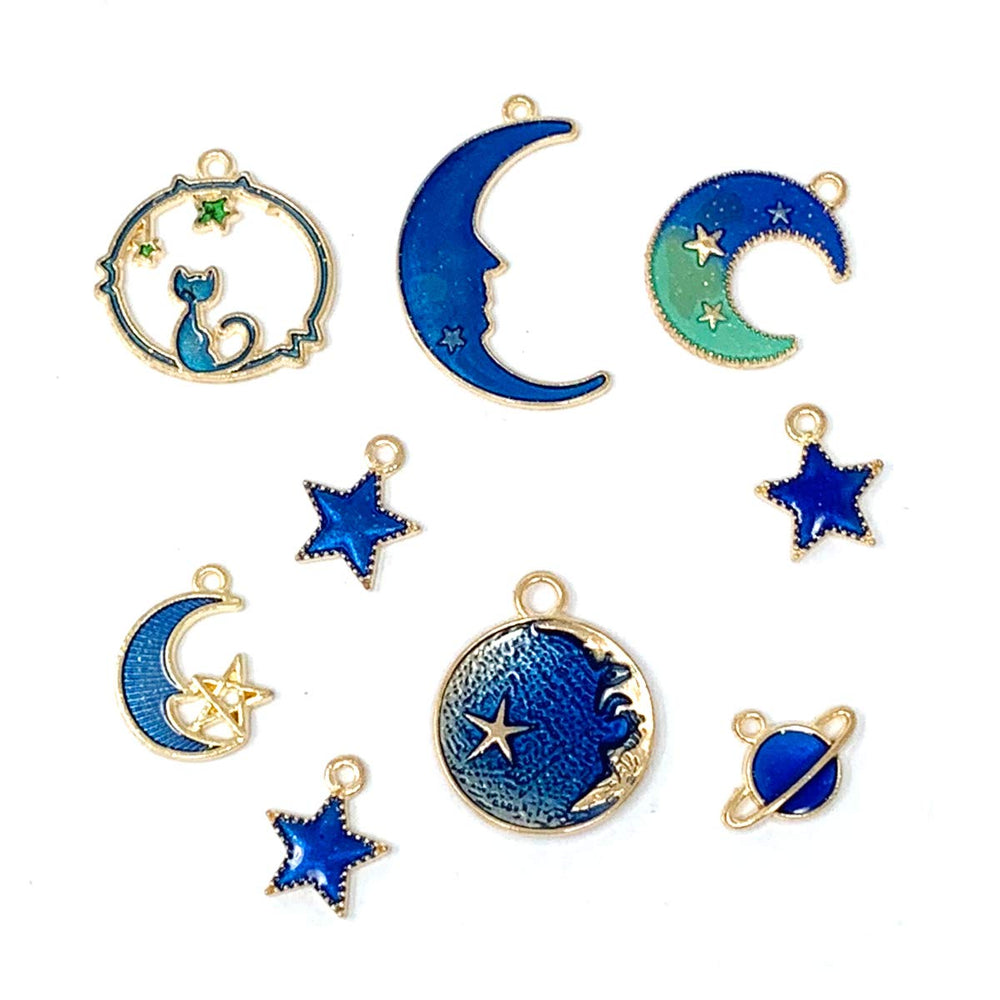 Assorted Gold Plated Enamel Cat Moon Star Celestial Charm Pendant DIY for Earrings Necklace Bracelet Jewelry Making and Crafting