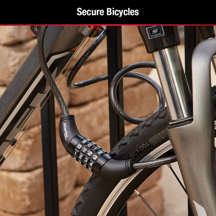 Black Set Your Own Combination Bike Lock, Metal Cable Lock has a Weather Resistant Vinyl Coating for Outdoor Equipment, Bicycles, 6 Feet Long, 8114D