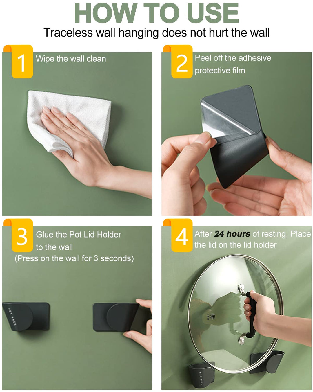 Pot Lid Organizer, 6 Pairs of Adjustable Wall Mount Pot Lid Holder Cabinet Door, Pot and Pan Hangers for Kitchen Wall Mount, Cabinet Door Lid Organizer, Save More Space
