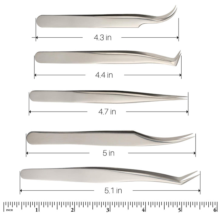 Lash Eyelash Extension Tweezers Set, 5 Pcs Straight and Curved Volume Lash Tweezers For Eyelash Extensions-Professional Stainless Steel Precision Tweezers Set,Lash Extension Supplies