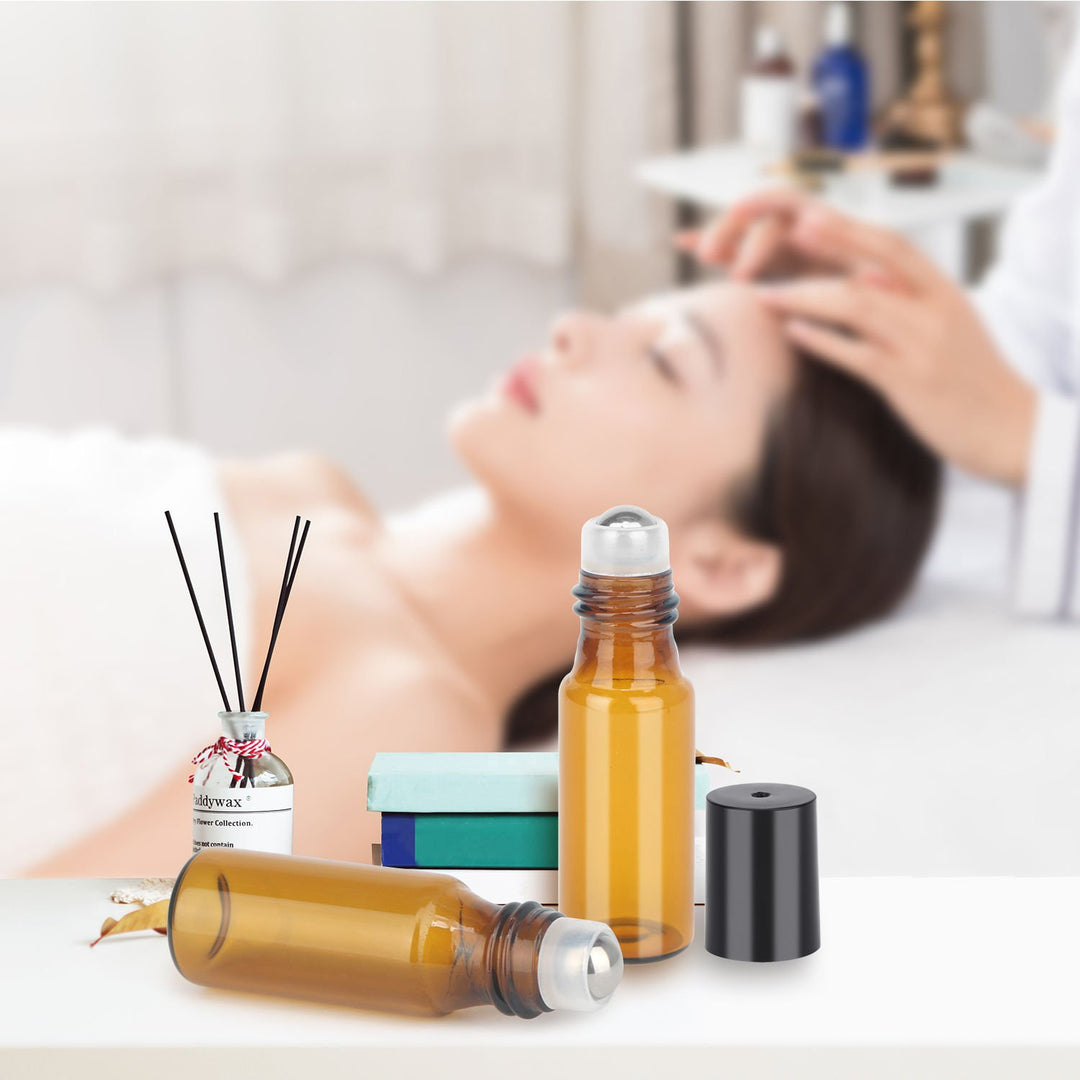 Essential Oil Roller Bottles, 24 Pack Amber Glass Roller Bottles 5ml, Roller Balls for Essential Oils, Roll on Bottles (96 Pieces Labels, 4 Funnels, 4 Dropper, 2 Opener)