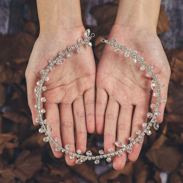 Wedding Hair Vine with Ribbon Headband Silver Rhinestone Chain Crystal Wreath Crown Bridal Flower Vine Accessories Wedding Hairstyle for Bride and Bridesmaid - 15.74inches