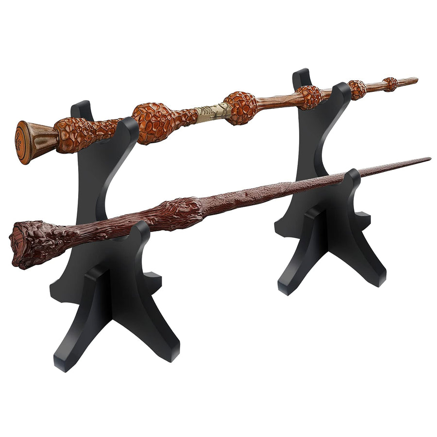 Two Tiers Wand Display Stand, Magic Wand Wood Holder for Wizard Wand Collection and Decoration (Don't include Wand)