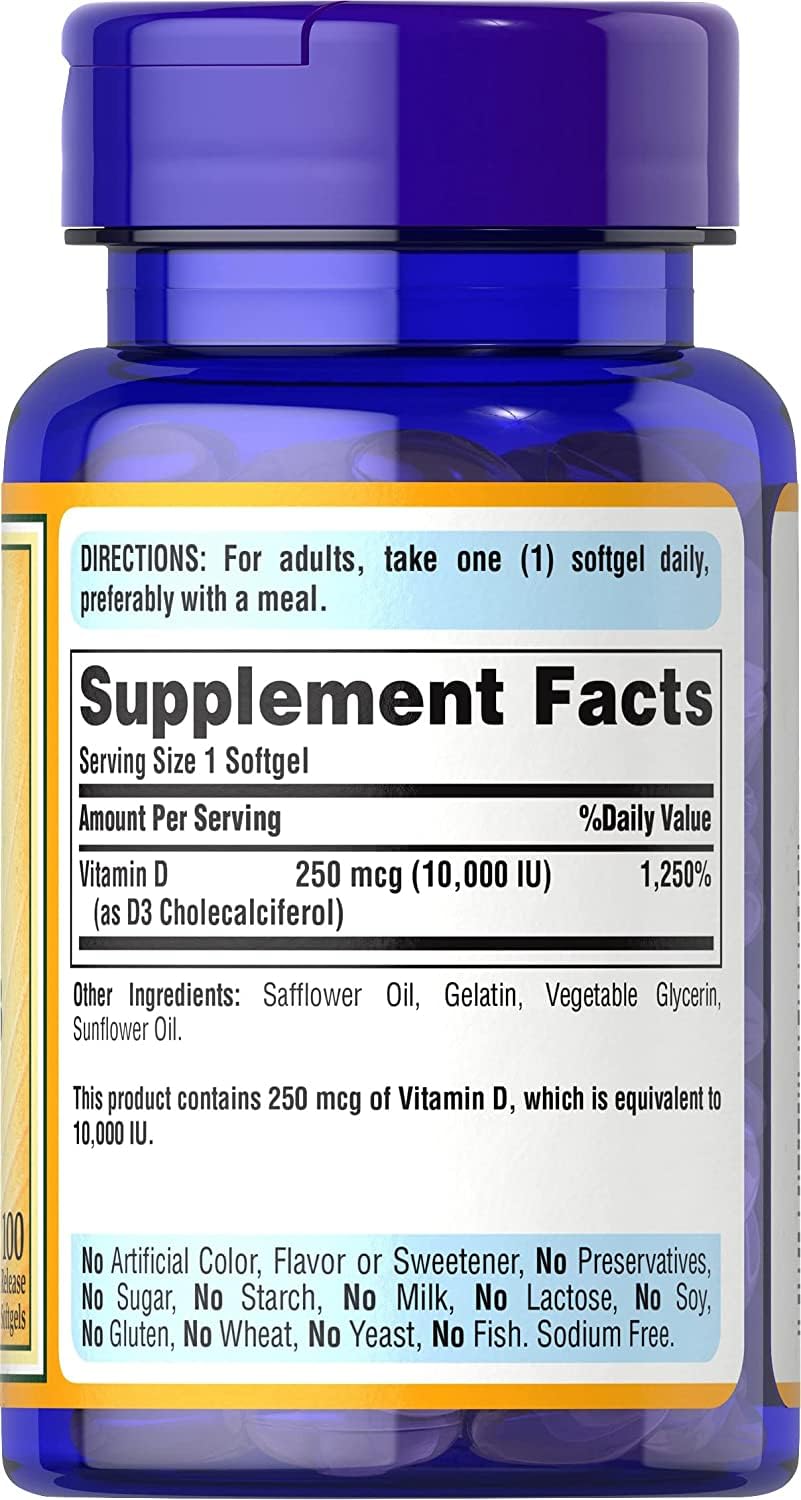 Puritan&#39;s Pride Vitamin D3 10,000 IU-100 Softge