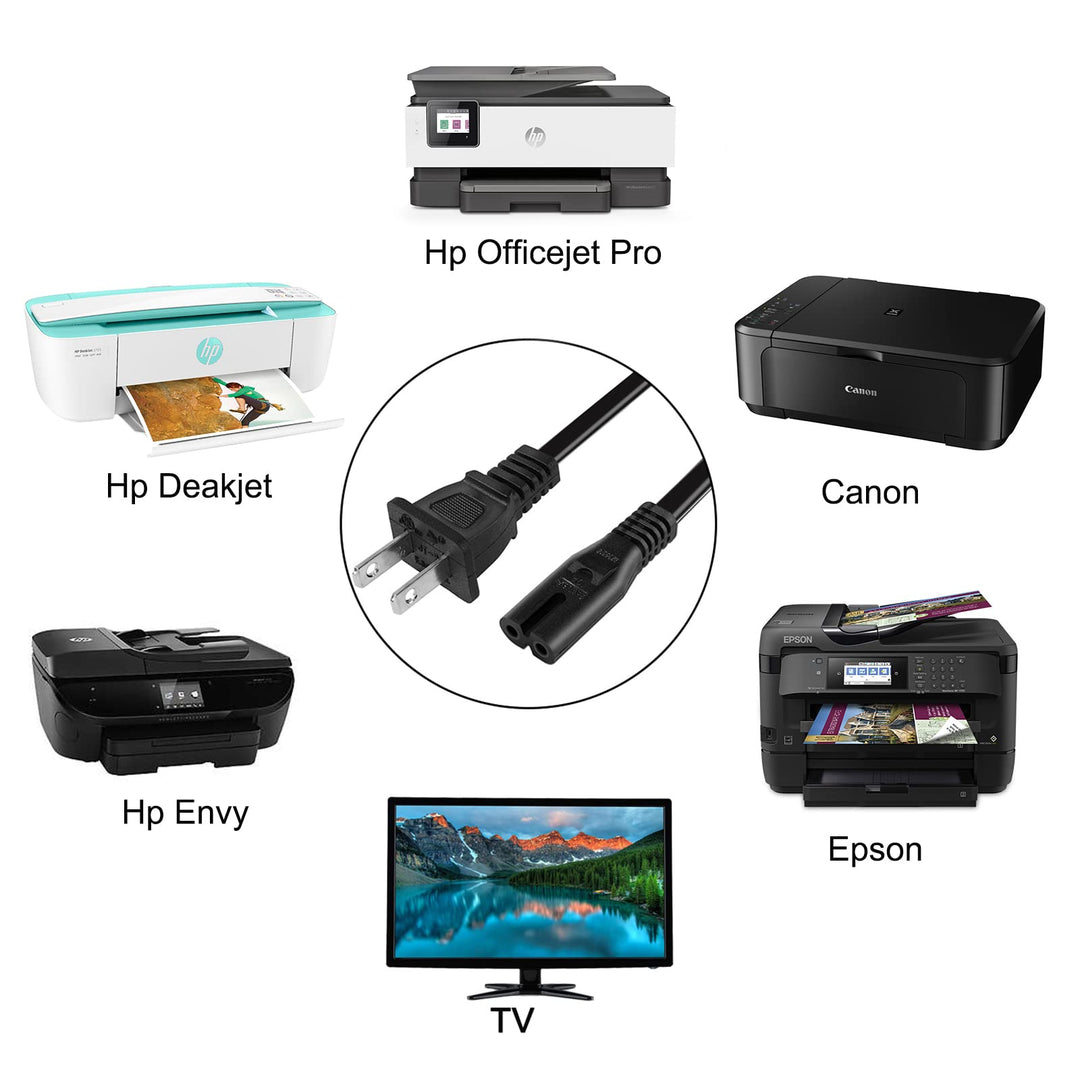 [UL LISTED] 6 Foot Extra Long 2 Prong 18 AWG AC Wall Cable Power Cord for Samsung Sony Sharp TCL LG TV, HP OfficeJet Pro Printer, Sony Playstation Slim Edition PS3, PS4, Xbox One S Game Consoles