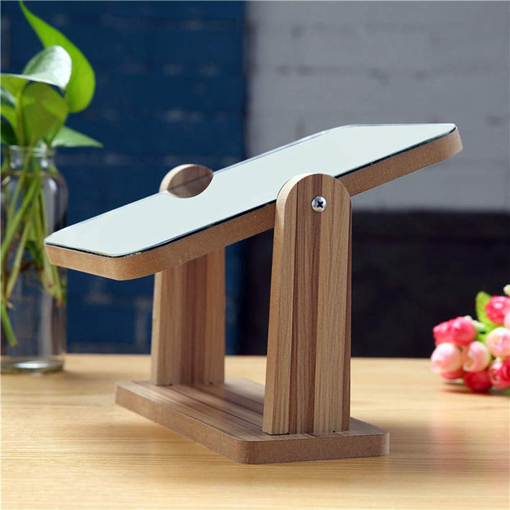 Makeup Mirror with Natural Wood Stand Portable Table Desk Countertop Mirror Bathroom Shaving Make Up Mirror (LT Brown)