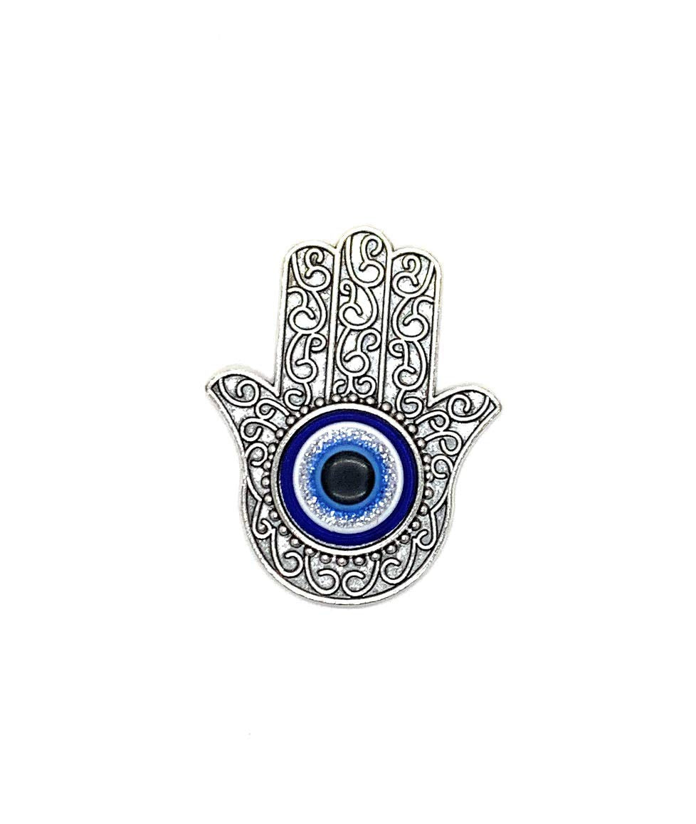 Hamsa Hand Charm Magnet - For Fridge, Office, &amp; Kitchen - Evil Eye Protection and Good Luck Symbol - Decorations &amp; Home Accessories - Multi-Use Metal Alloy Magnet (Silver Hamsa 1 Eye)