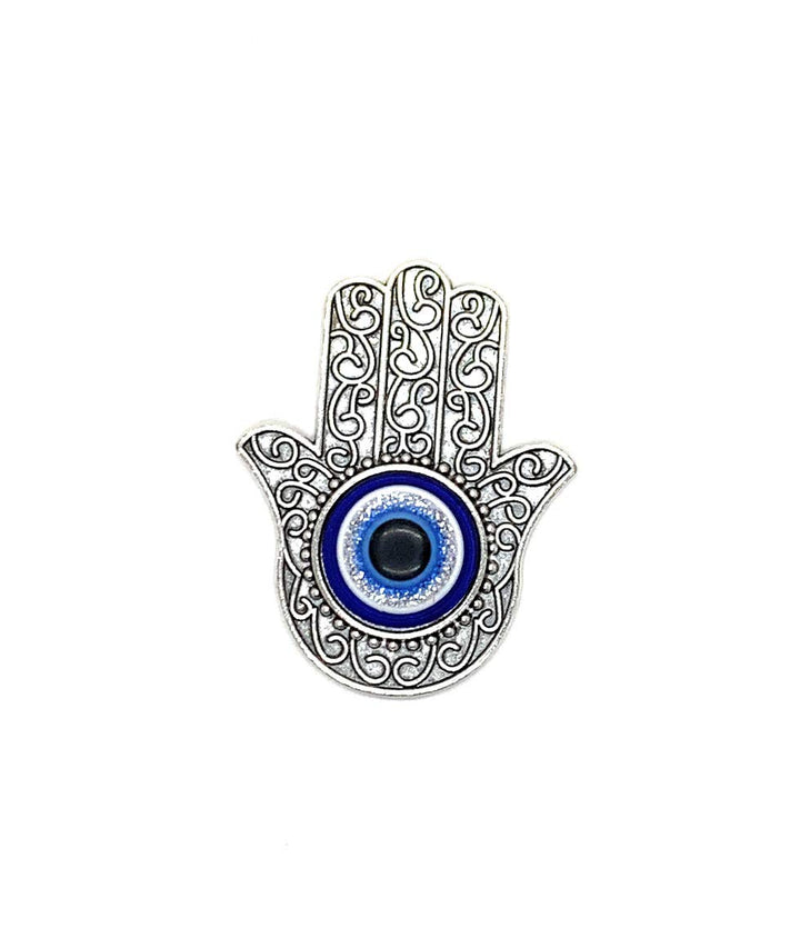 Hamsa Hand Charm Magnet - For Fridge, Office, &amp; Kitchen - Evil Eye Protection and Good Luck Symbol - Decorations &amp; Home Accessories - Multi-Use Metal Alloy Magnet (Silver Hamsa 1 Eye)