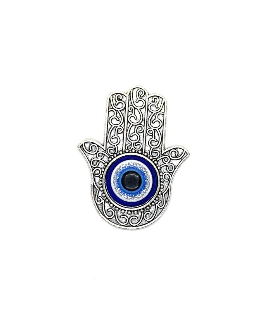 Hamsa Hand Charm Magnet - For Fridge, Office, & Kitchen - Evil Eye Protection and Good Luck Symbol - Decorations & Home Accessories - Multi-Use Metal Alloy Magnet (Silver Hamsa 1 Eye)
