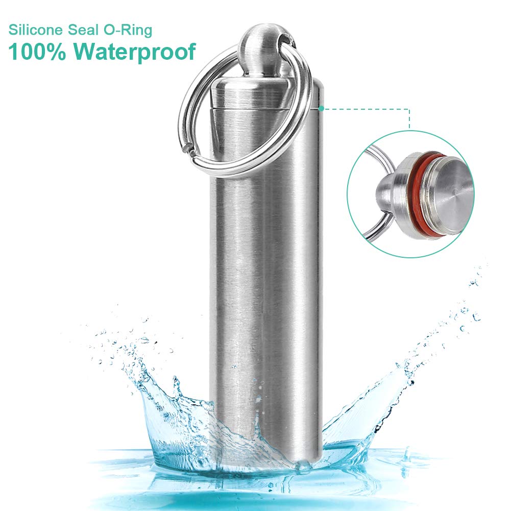 VGEBY 15mm Keychain Container, Stainless Steel Waterproof Medicine Pill Bottle Keychain Pill Box Case Container Keychain Keychain Pill Holder Stainless Steel Pill Case Container For Airborne Tablets