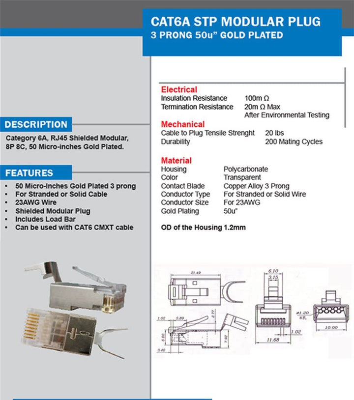 CAT6A STP RJ45 Shielded Modular Plug - 25 Pieces
