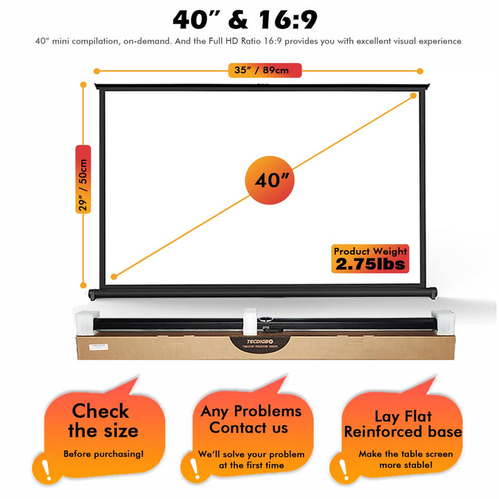 40 Inch Portable Projection Screen16:9 Small Retractabl