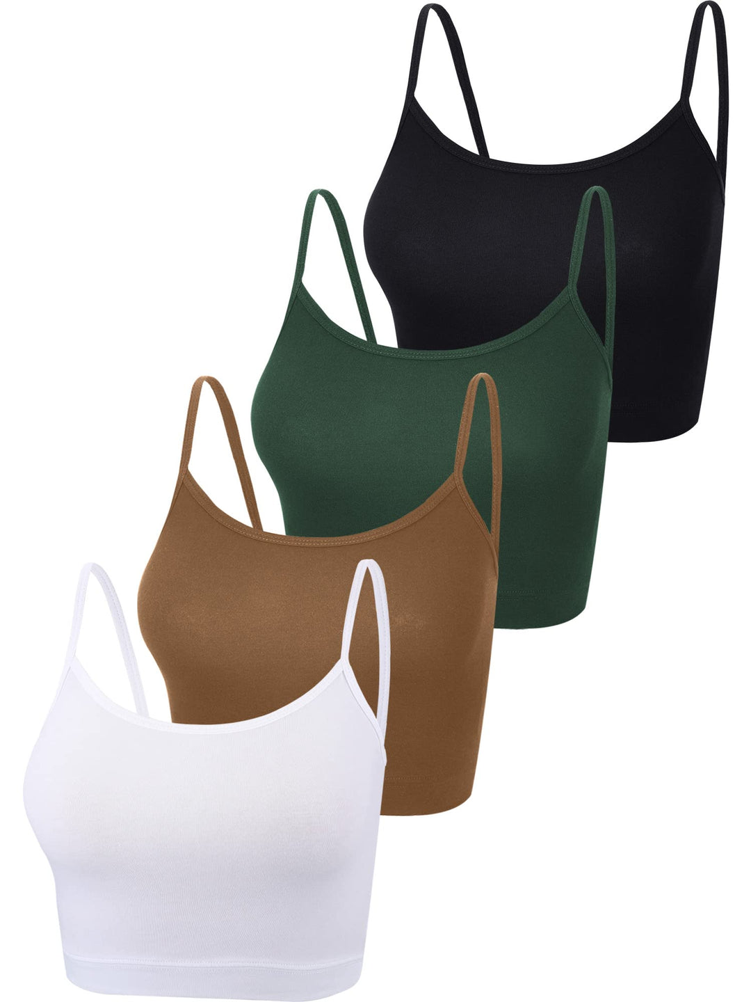 4 Pack Cropped Tank Tops for Women, Spaghetti Strap Crop Top Basic Sports Crop Cami Half Camisoles for Teen Girls (Blackish Green, Black, Chocolate, White, L)