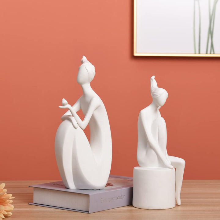 Quoowiit Ceramic Sculpture for Home Decor, Lady Figurines Woman Sculptures for Home Decor, Decorative Sculptures for Office, Shelf, Bedroom, Living Room - 259 White