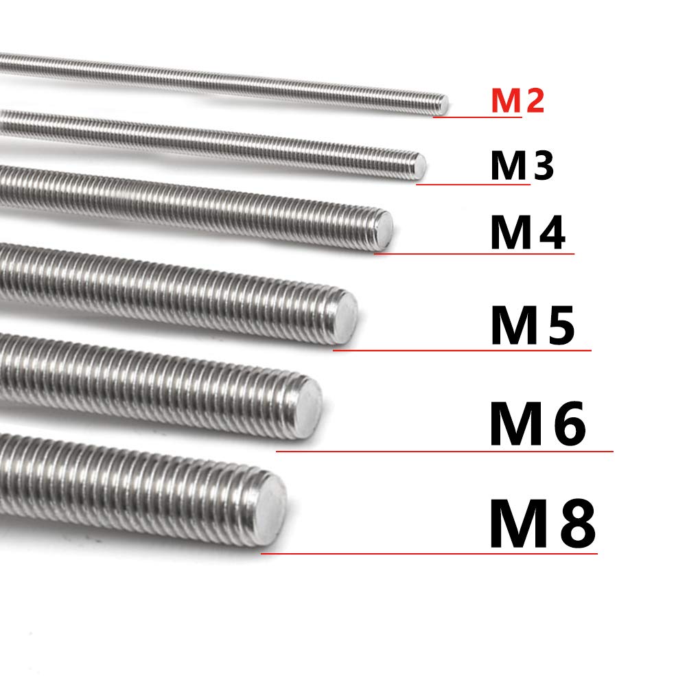 304 Stainless Steel M2-0.4 Fully All Threaded Rod, Long Threaded Screw, Right Hand Threads, 250mm LengthPack of 2