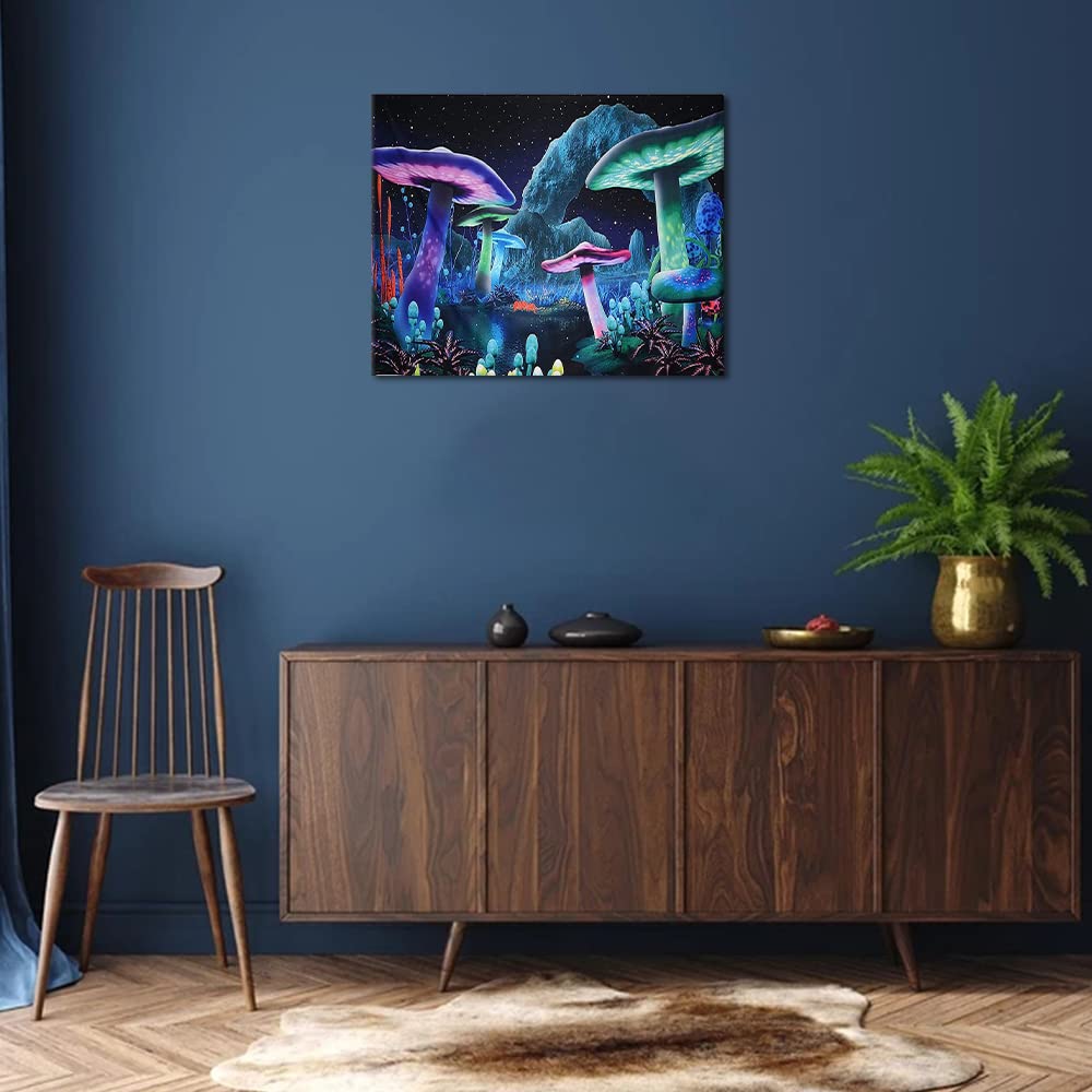Night Mushroom World DIY Oil Painting Kit on Canvas Paint by Numbers for Adults Beginner &amp; Kids with Paintbrushes and Acrylic Pigment Arts Craft for Home Wall Decor Children&#39;s Gift 40x50cm