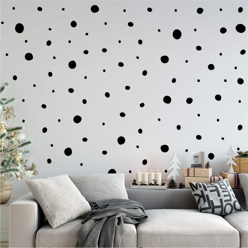 | Hand Drawn Blobs &amp; Dots Dalmatian Irregular Shape Home Nursery Decoration Polka Dot Removable Wall Art Vinyl Decal Stickers | (Pack of 152) (Black)